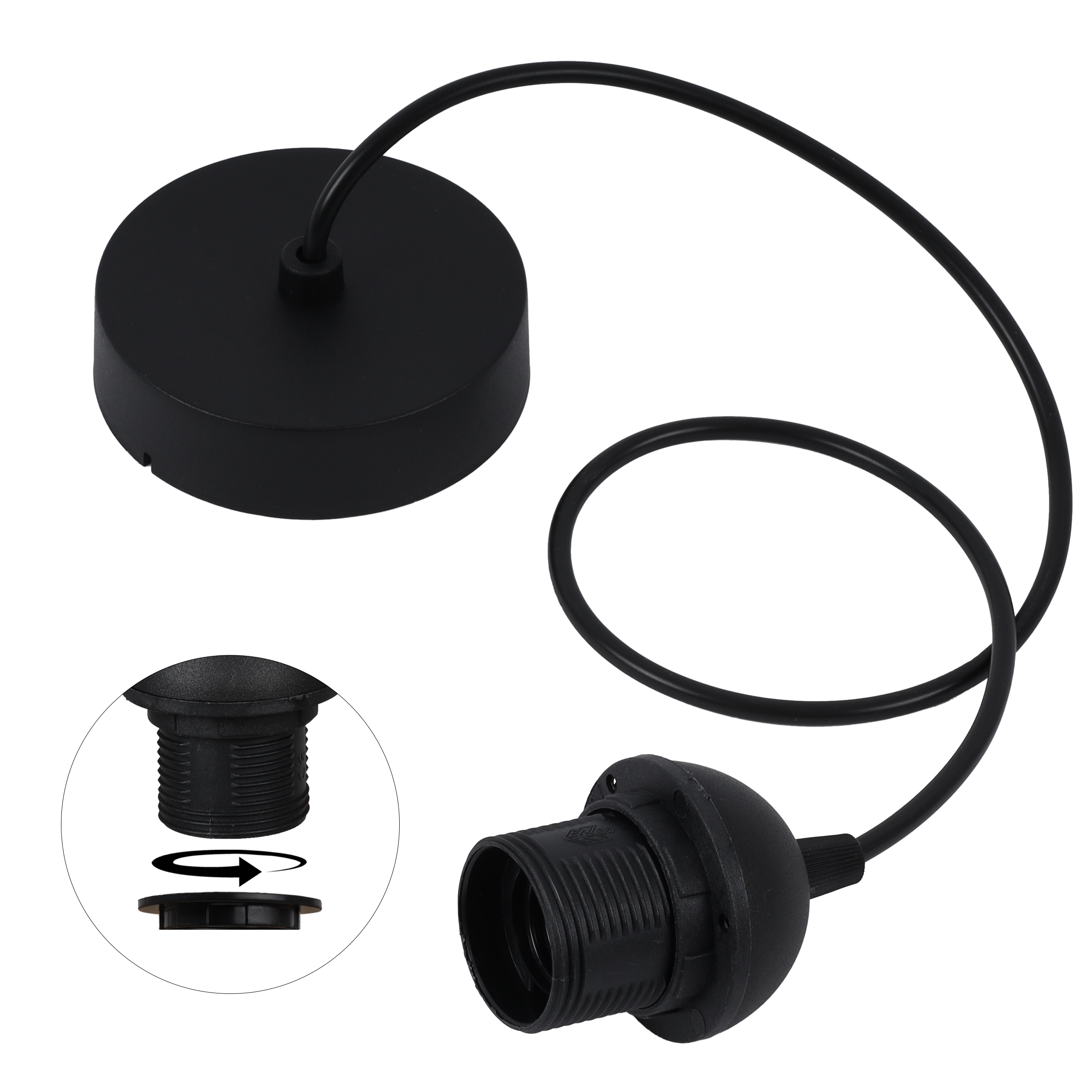 Zawiesie do lampy wiszącej 100cm oprawka stożek E27 czarny