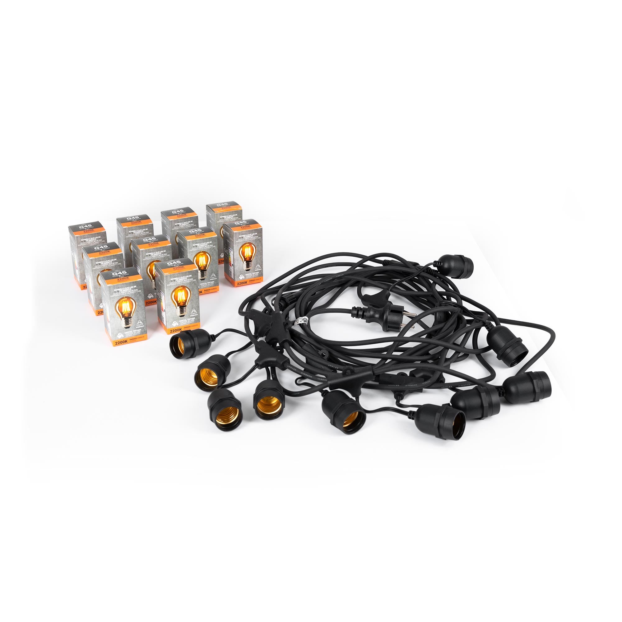 Kit grinalda LED exterior 11,5m + 10 lâmpadas LED reguláveis G45/E27- 4W - 2200K - IP44 - 5