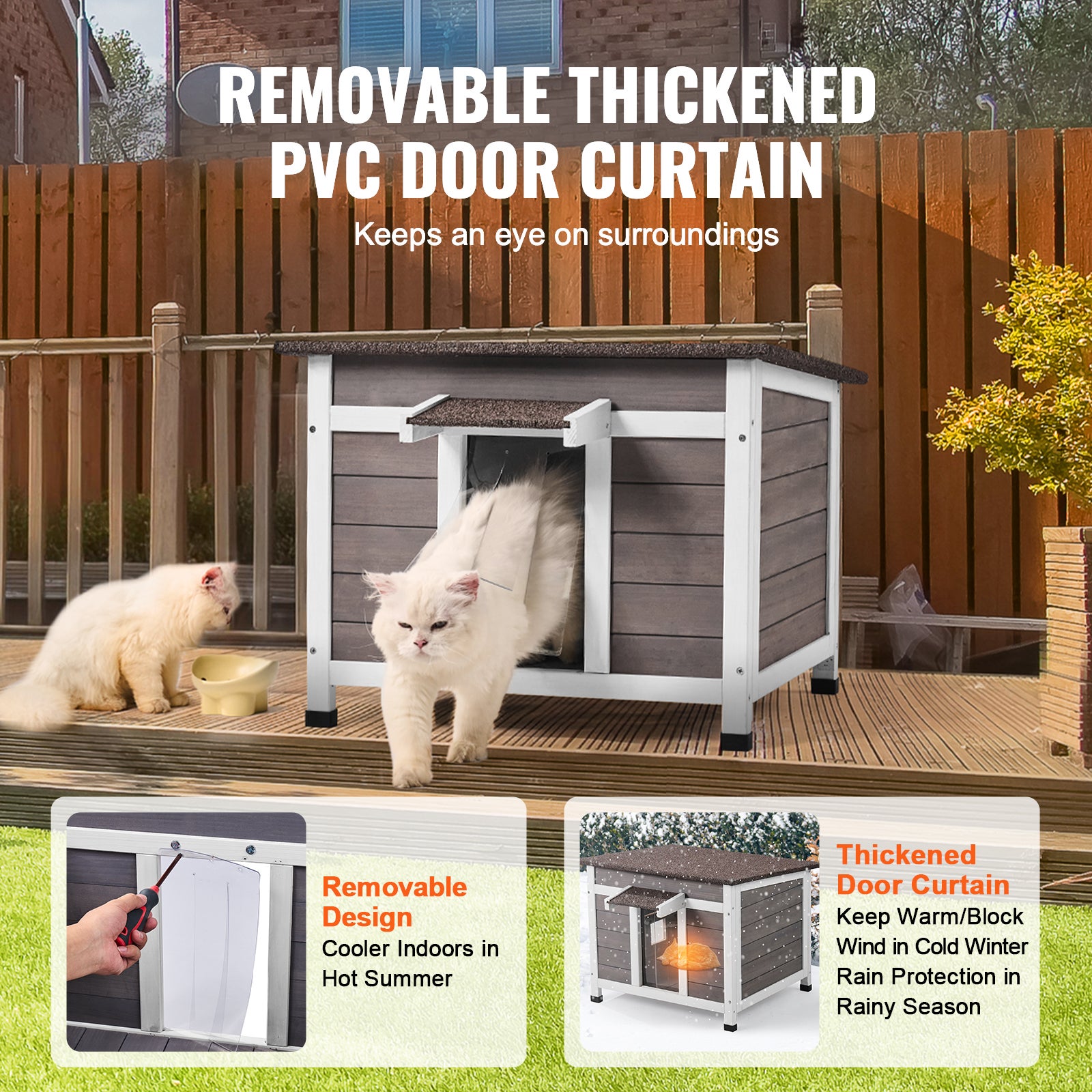 Casinha externa para gatos SucceBuy em madeira, resistente às intempéries, abrigo para gatos selvagens e coelhos, com janela - 7