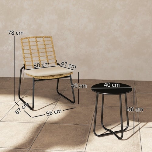Set jardin 3 pièces rotin 2 chaises empilables + table avec coussins beige et marron – ComfortXL - COMFORTXL - 3