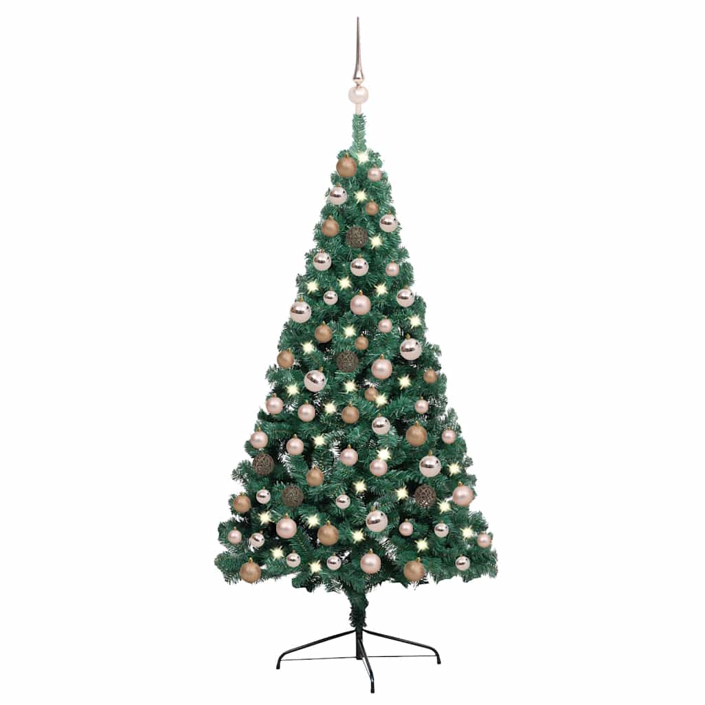 Choinka z lampkami i bombkami, połówka, zielona, 120 cm vidaXL
