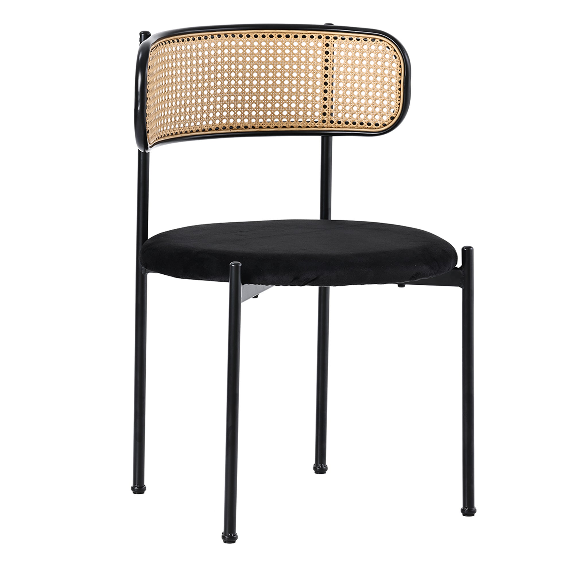 Lot de 4 Chaises en velours et rotin - pieds en métal - Noir - 7