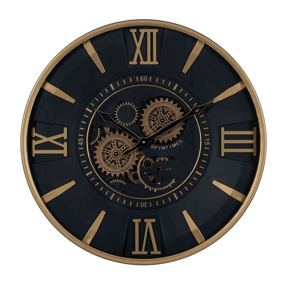Reloj de pared negro dorado cristal hierro 59 x 8,5 x 59 cm (3 unidades)