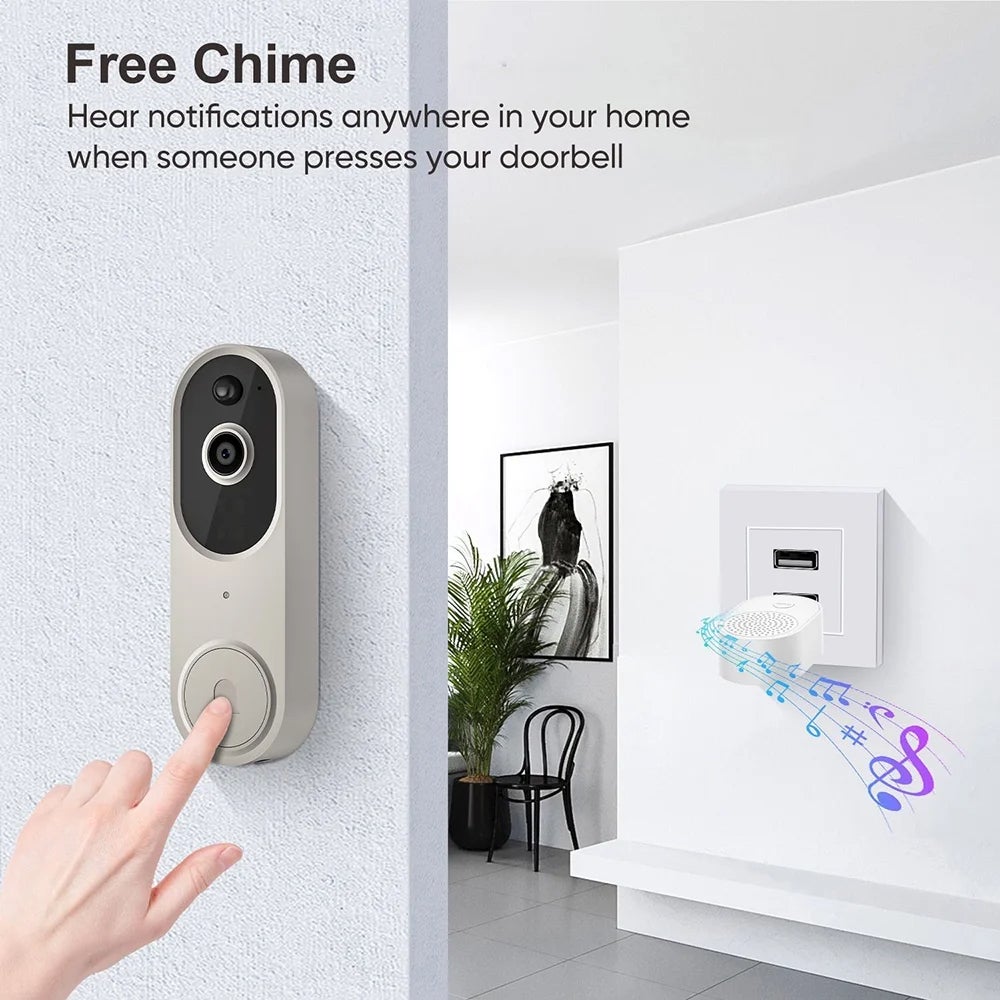 Sonnette vidéo sans fil Wi-Fi avec vision nocturne, alarme, communication bidirectionnelle, détection de mouvement par IA et stockage cloud (beige) - 9