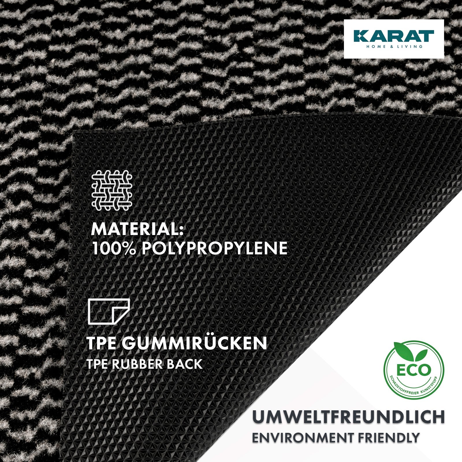 Tapis Melange sur mesure Noir-Blanc 120 x 100 cm - 2