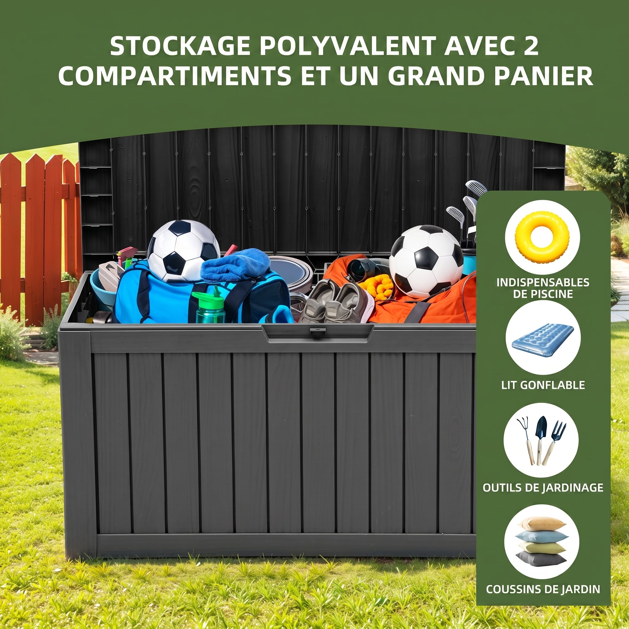 YITAHOME Caja de Almacenamiento Exterior con Ruedas-Caja de Cubierta de Plástico 270L-117 x 53.5 x 55 cm-Negro - 5