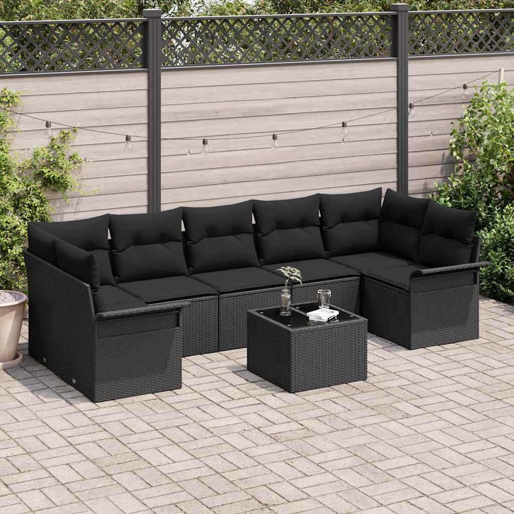 Zestaw Sof na Ogród z poduszką 8 pcs Czarny polirattan vidaXL