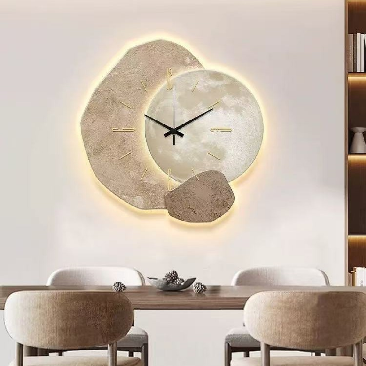 Horloge murale silencieuse ZAEWRYE, design sobre effet pierre,Éclairage d'ambiance USB,idéale pour la salle à manger, le bureau ou la chambre,40 cm - 2