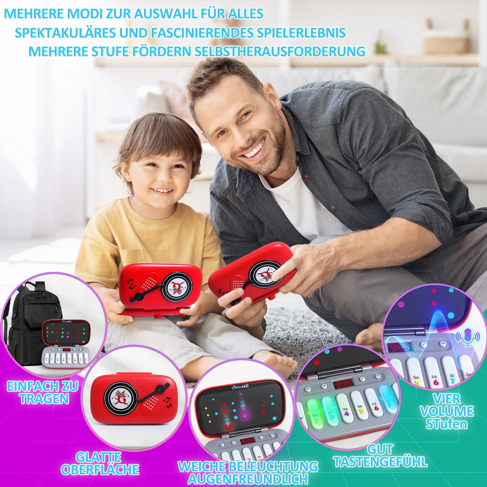Console portatile per giochi ritmici musicali, pianoforte tascabile multifunzionale, giocattolo musicale educativo adatto a ragazzi ragazze divertente - 6
