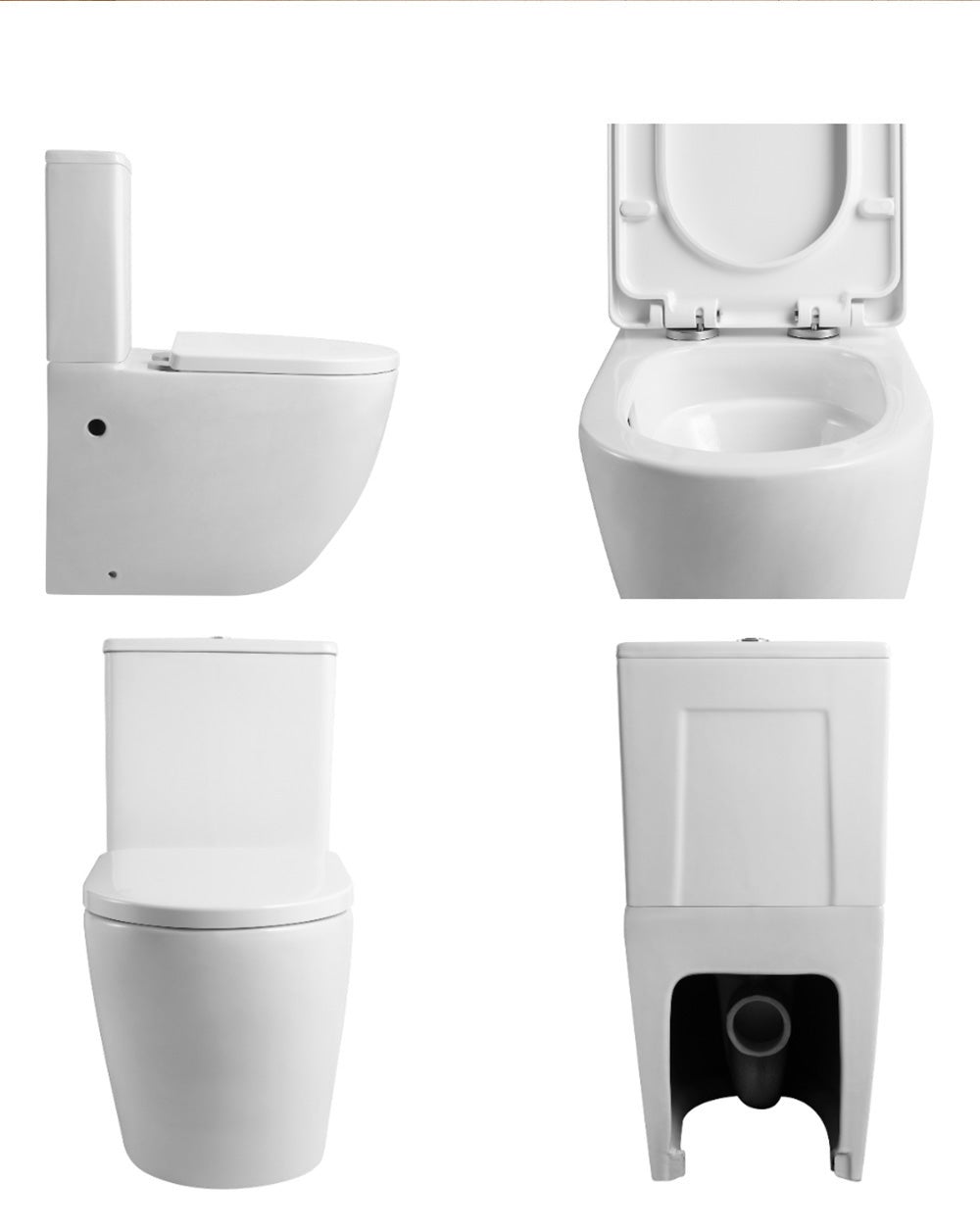 Panza Wc Inodoro Completo Compacto Adosado a Pared | Rimless y Antibacterias | Salida Dual y Asiento Caída Amortiguada - 3