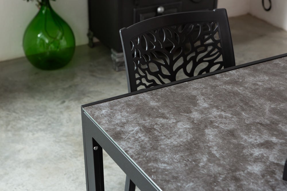 Mesa rectangular fija de 150x90 cm con estructura de aluminio y superficie de vidrio decorado Milo para interior/exterior granito/antracita - 5