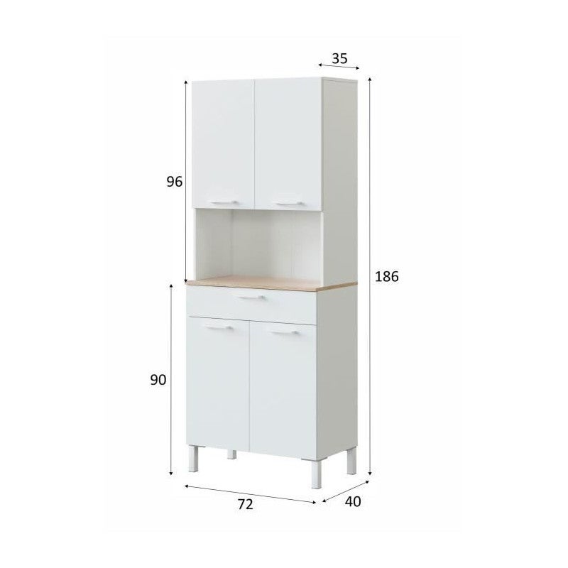 Meuble de cuisine KIRA - Décor blanc artik et chene canadien - 4 Portes + 1 Tiroir - L186 x H72 x P40 cm - 4