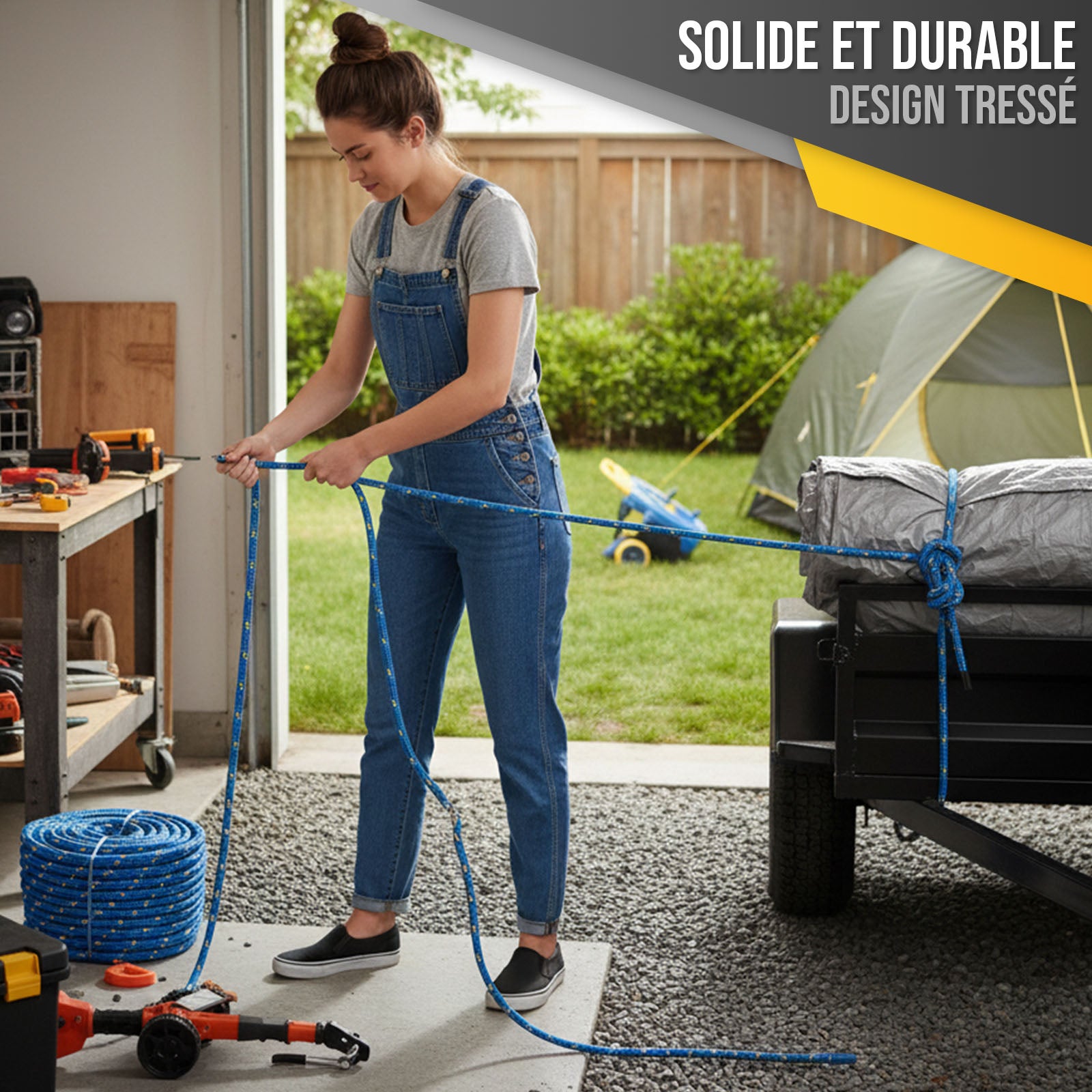 Corde structure tressée, résistance à la traction K2, Longueur: 30 m, Bleu-Jaune Diamètre: 18 mm - 2