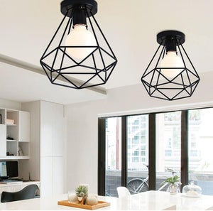 Lampada A Sospensione Soffitto Industriale In Metallo Nero – A Forma Di Gabbia Diamantata, Stile Vintage, Attacco E27, Dimensioni 20x22 Cm - 3