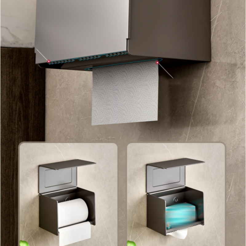 Uchwyt na papier toaletowy do łazienki, uchwyt na rolkę papieru, dozownik papieru toaletowego, bez otworów, 20×12×13 cm - Szary - 3