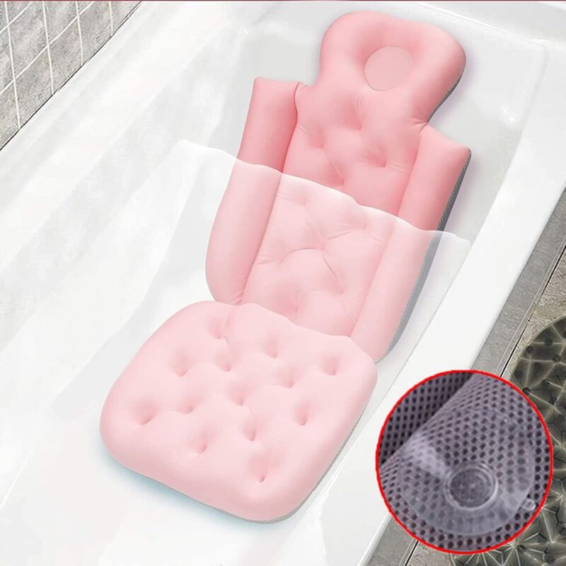 Pernă de baie pentru tot corpul cu 10 ventuze puternice, pernă de baie îmbunătățită pentru alungire, pernă ergonomică pentru baie spa