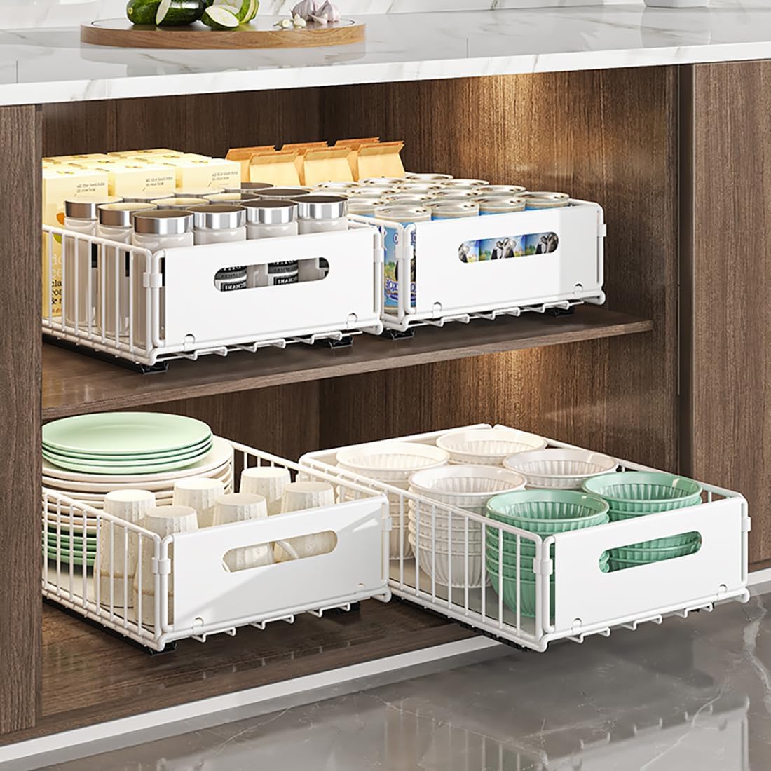Organiseurs de Tiroirs de Cuisine Tiroir Coulissant Placard de Cuisine Organiseurs Tiroirs (Blanc, 1pièce 38Dx25Wx10H CM) - 3