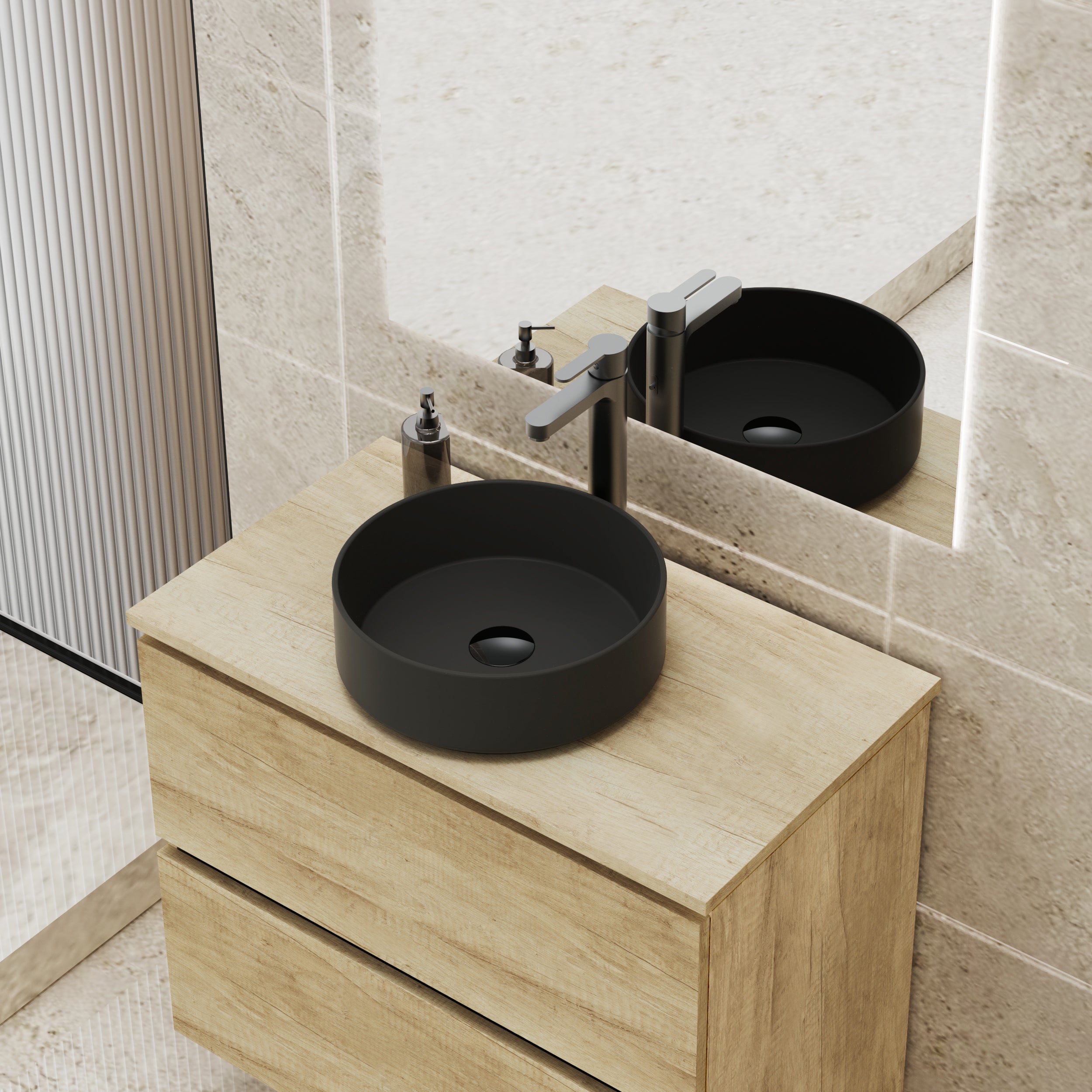 ENSEMBLE DE SALLE DE BAIN GLOOM | MEUBLE DE SALLE DE BAIN SUSPENDU | 80 CM NATURE | DEUX TIROIRS | LAVABO SUR PLAN | MEUBLE MONTÉ | ALDAY - 3