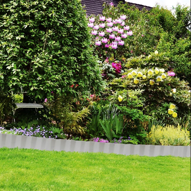 Bordo Per Prato In Metallo Zincato 15x100 Cm - Flessibile, Per Aiuole, Orto, Giardino, Argento, Set Da 15 Pezzi (totale 15 M)