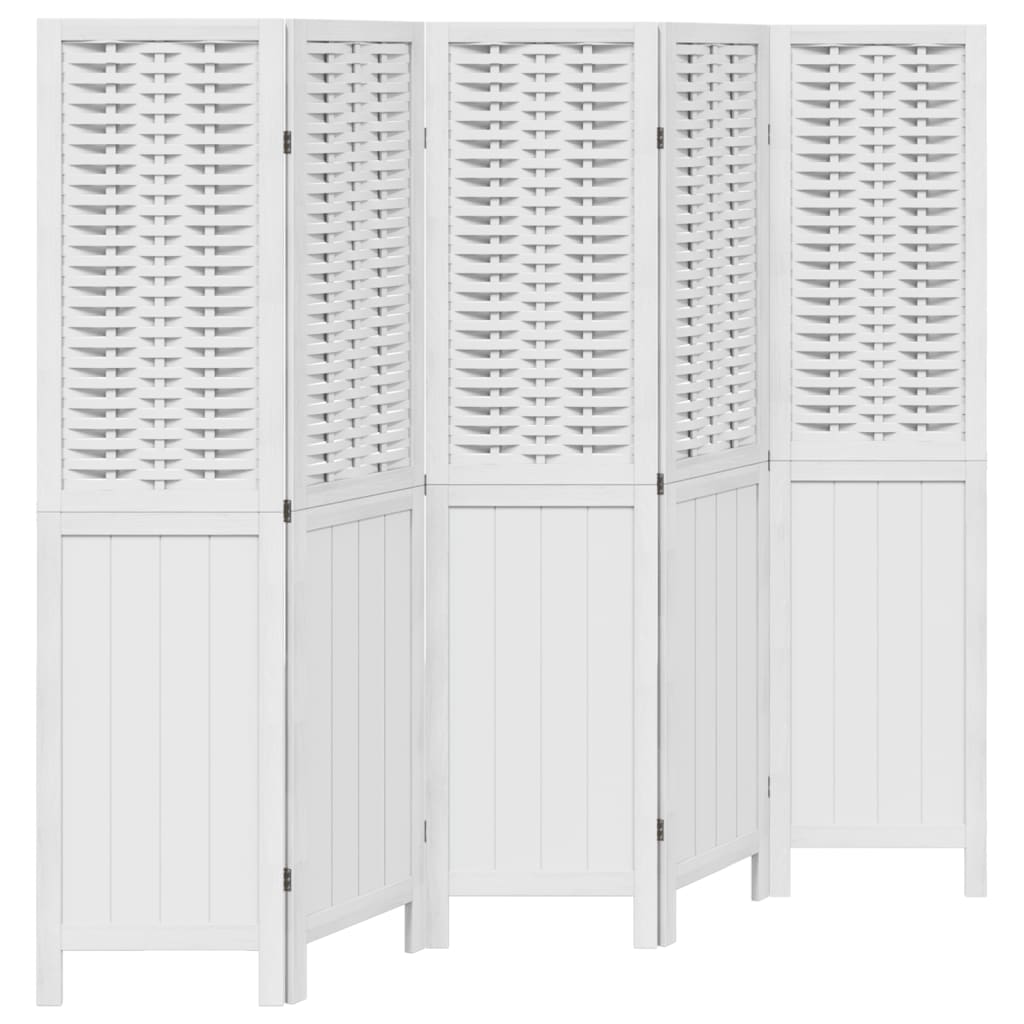 Biombo separador de 5 paneles | biombo divisor | paravientos madera maciza paulownia blanco cfw50473