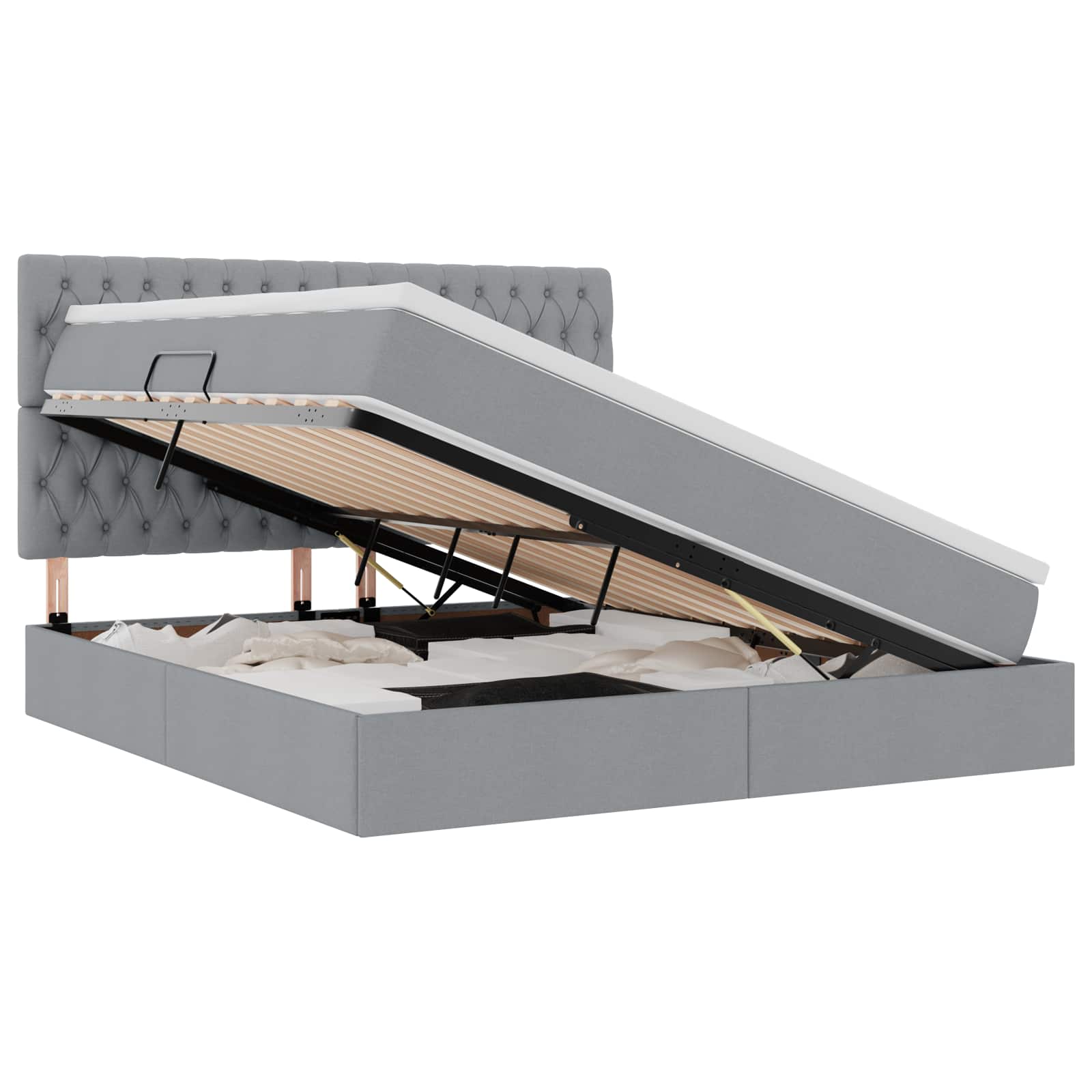 Lit avec rangement et matelas gris clair 180 x 200 cm tissu - 2
