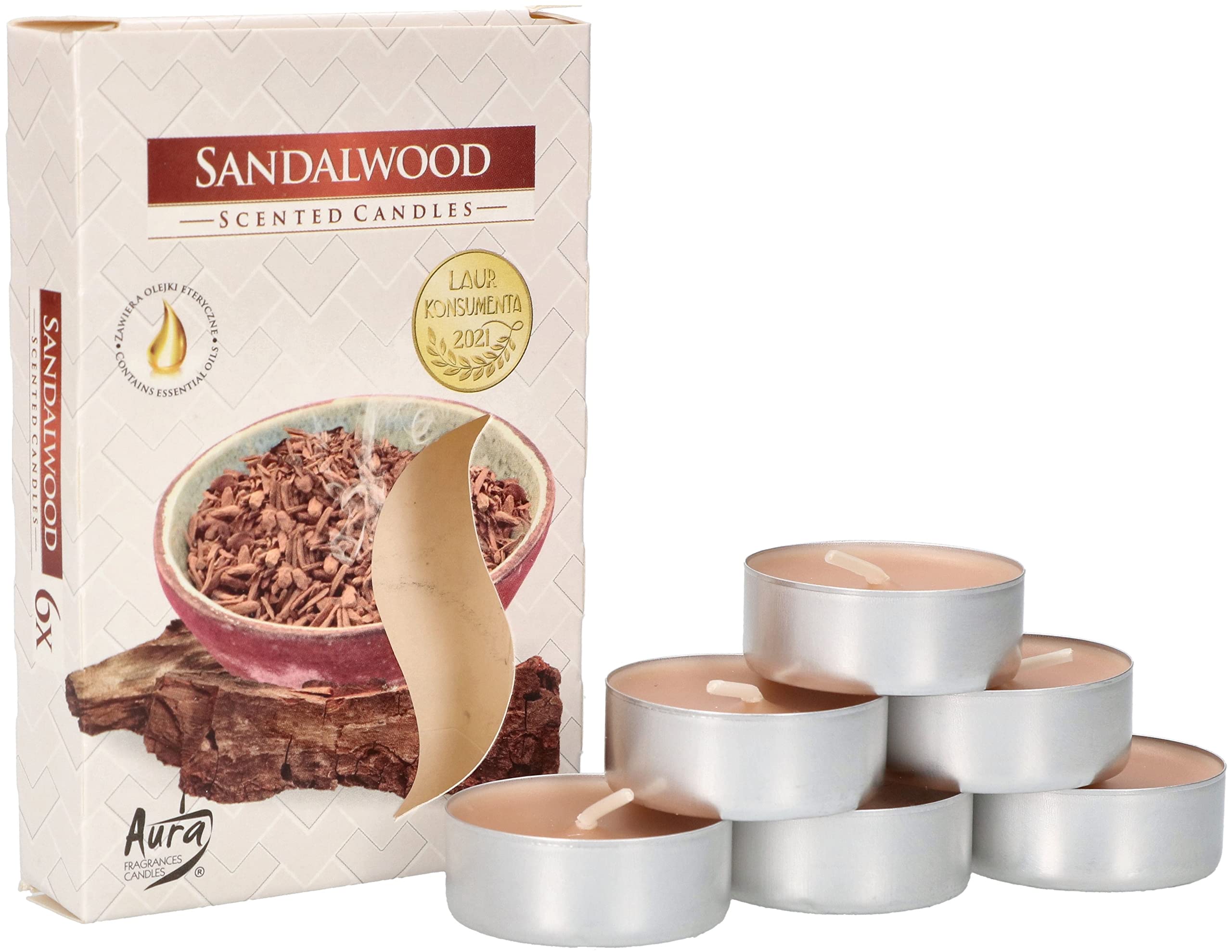 Zestaw tealight podgrzewacze świeczki zapachowe wkłady drzewo sandałowe - 6 szt. - KOTARBAU