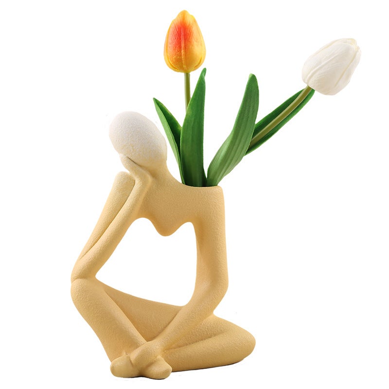 Wazon w kształcie myśliciela, nowoczesny element dekoracyjny do salonu, nowoczesny wazon dekoracyjny na tulipany, żółty, 19 cm