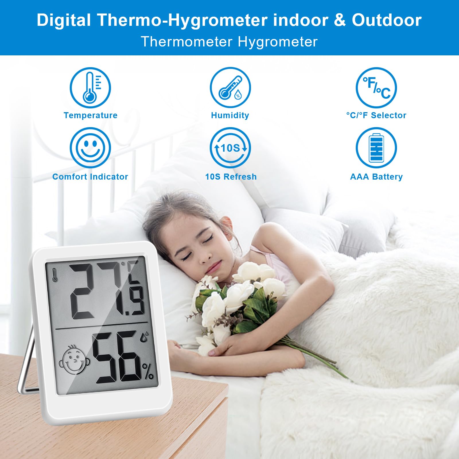 Thermomètre Hygromètre Intérieur Digital à Haute Précision, Moniteur de Température et Humidimètre, Thermo Hygromètre Indicateur du Niveau de Confort - 4