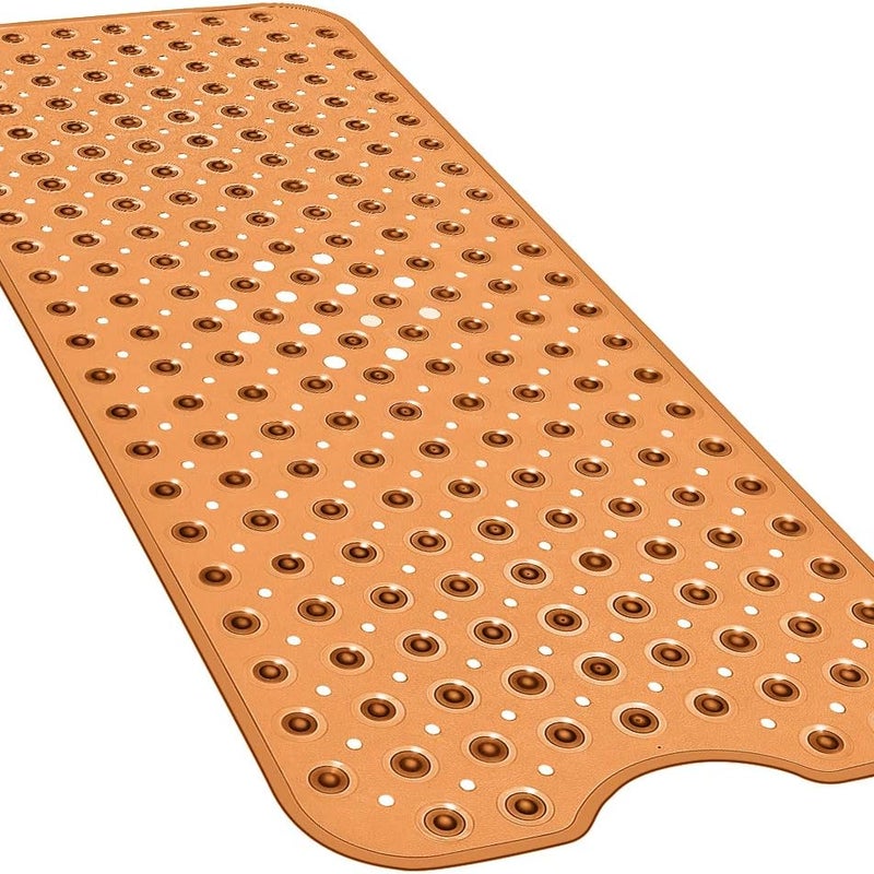 Mata prysznicowa antypoślizgowa 40 x 16 cali z przyssawką do kabin łazienkowych i wanien z otworami odpływowymi, brązowa