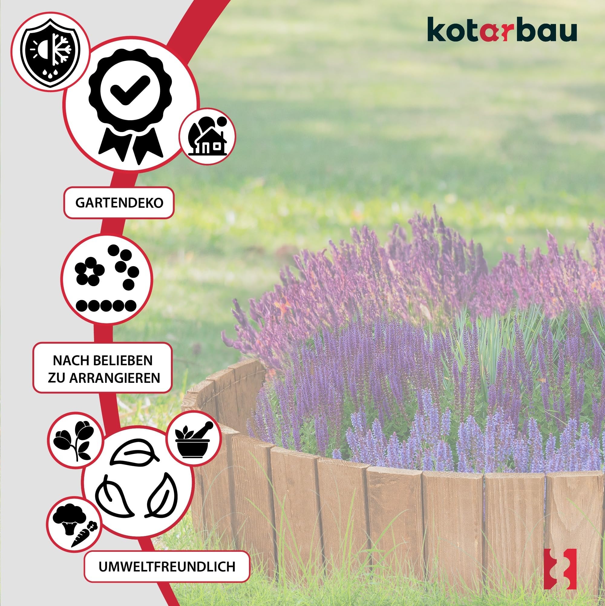 Mini Clôture Bois de Jardin Couleur Chêne 10x110 cm - Bordure de Pelouse - Palissade en Bois anti-rongeurs - Barrière Bois Jardin - KOTARBAU - 4