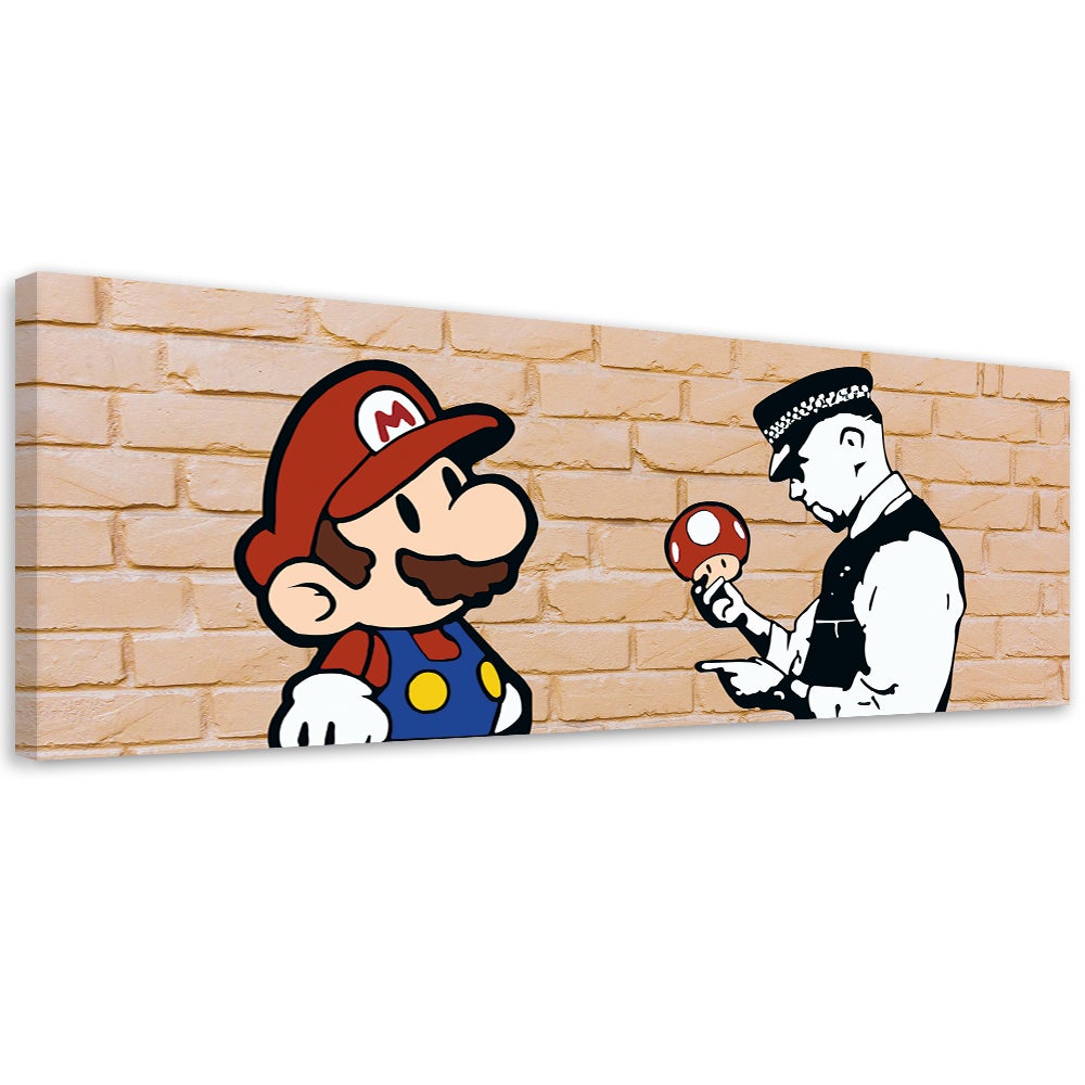 Obraz na płótnie, Banksy Mario i Policjant 150x50