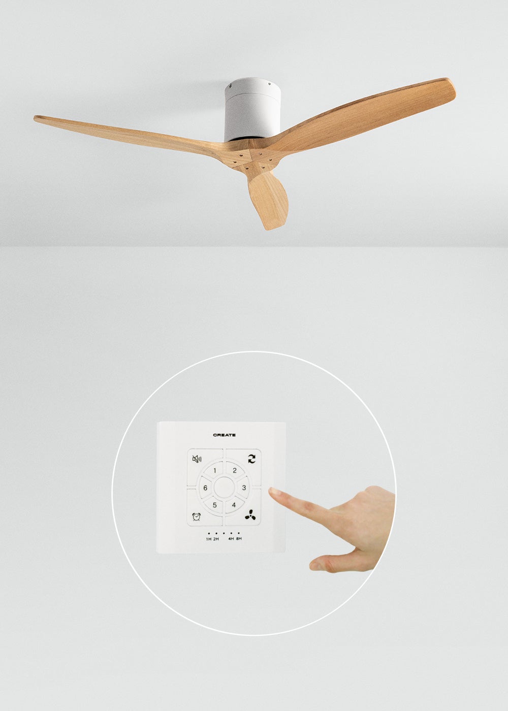 CREATE - WIND CALM M - Ventilateur de plafond silencieux 40W avec pales techniques en ABS Ø132cm sans eclaraige avec contrôleur mural - 4