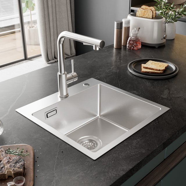 SOFETIY MAX Évier de Cuisine 45 x 45 cm, Évier inox Brossé, Évier 1 Bac Pour Cuisine Montage Encastré ou Supérieur