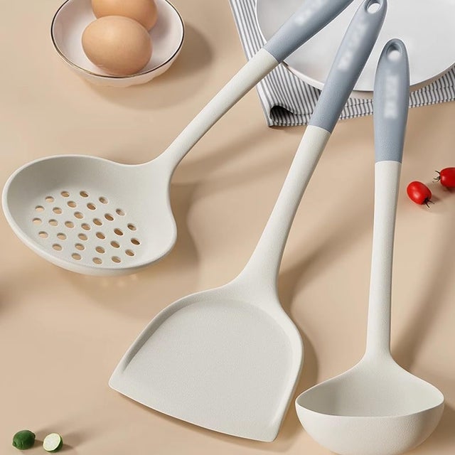 Set di utensili da cucina in silicone - Resistenti al calore - Spatola, schiumarola, cucchiaio - Set da 3 - Antiaderenti