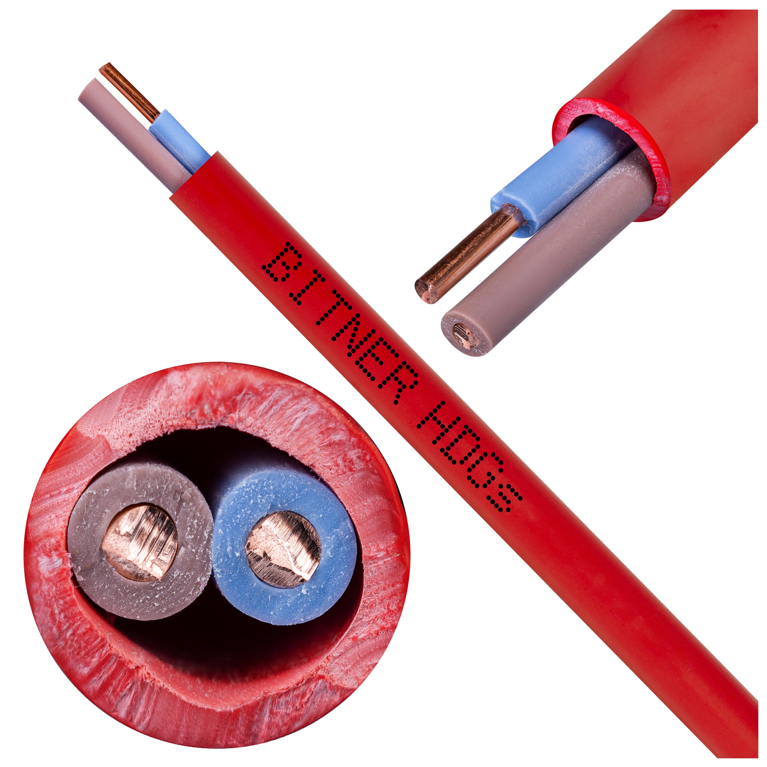Kabel przeciwpożarowy silikonowy HDGs 2x1,5mm2 FE180 PH120 E90 czerwony 300/500V bezhalogenowy B2ca drut Bitner 200m