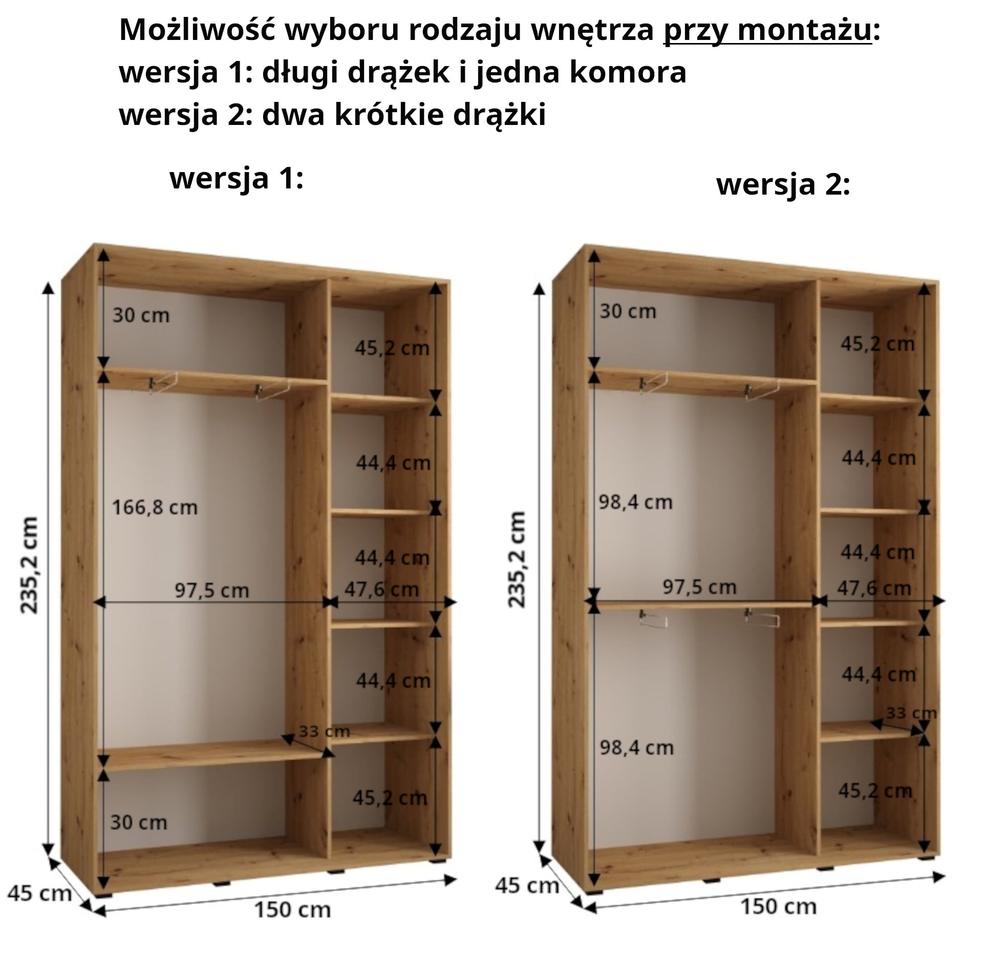 Szafa przesuwna z lustrem wysoka Davos 11 150 x 45 x 235,2 cm artisan + czarmy + u. srebrny - Abiks Meble - 5