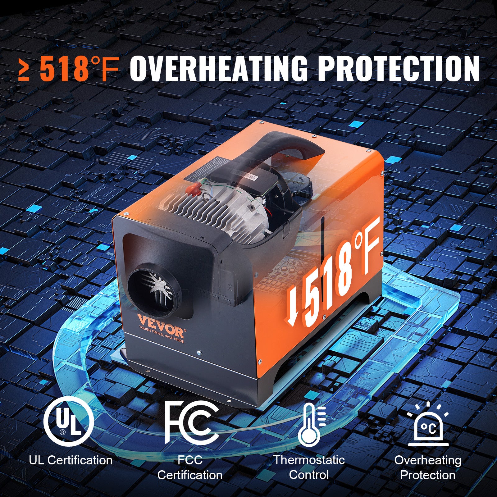 5KW Chauffage Diesel Tout-en-Un Portable 12V Réchauffeur d'Air Diesel 15-20m² Contrôle LCD Télécommande pour RV Auto Sans Installation Intérieur VEVOR - 5