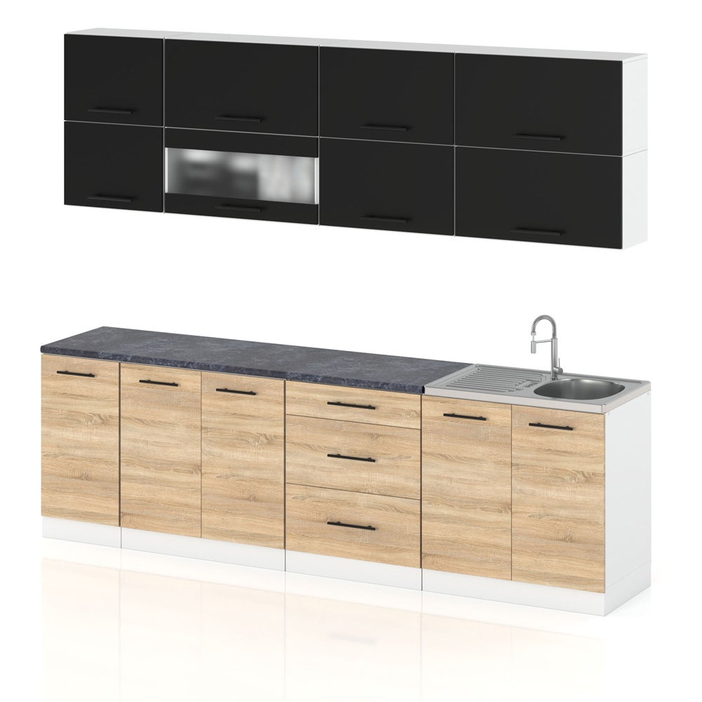 Meble kuchenne kuchnia robo lux 2.6m szafki nowoczesne czarny mat sonoma