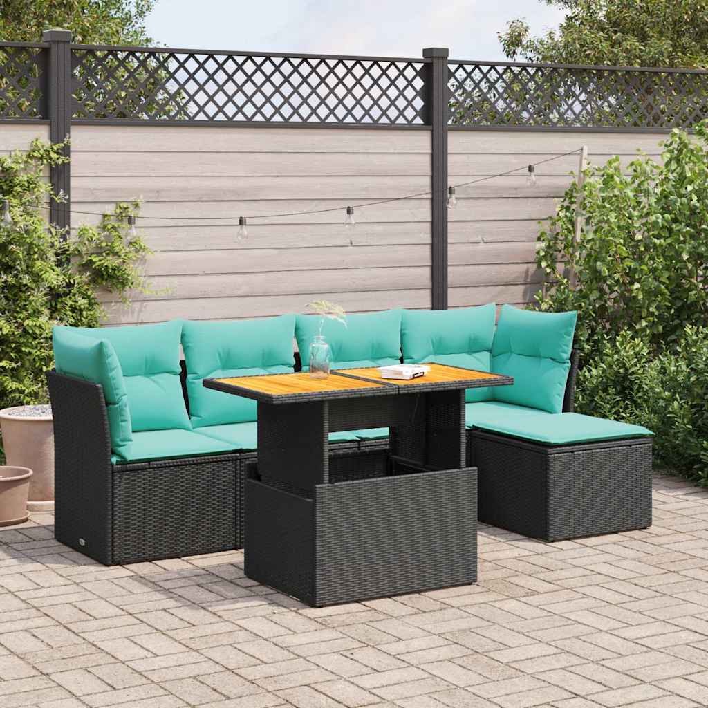 Salon bas de jardin en Rattan synthétique Noir 5 personnes | Leroy Merlin