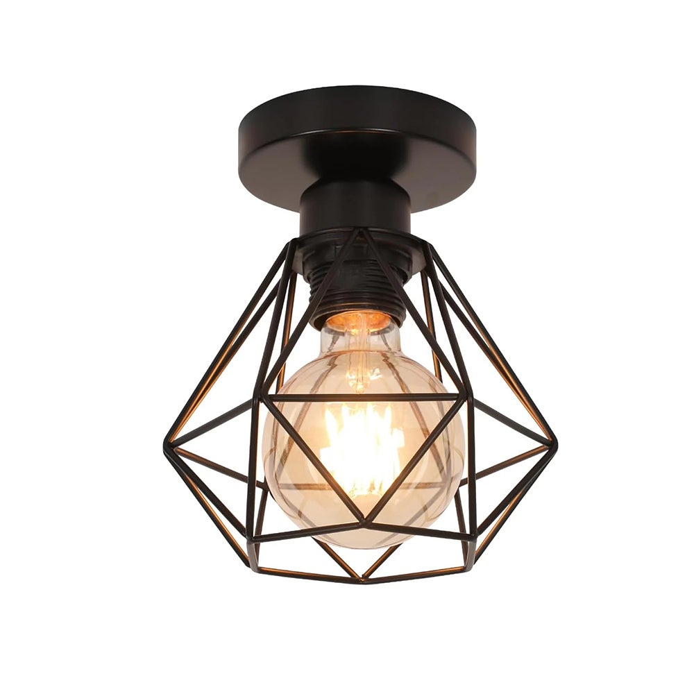 Goeco Plafoniera Industriale Vintage, Lampada Da Soffitto In Gabbia Metallo Nero E27, 20cm Per Corridoio E Soggiorno