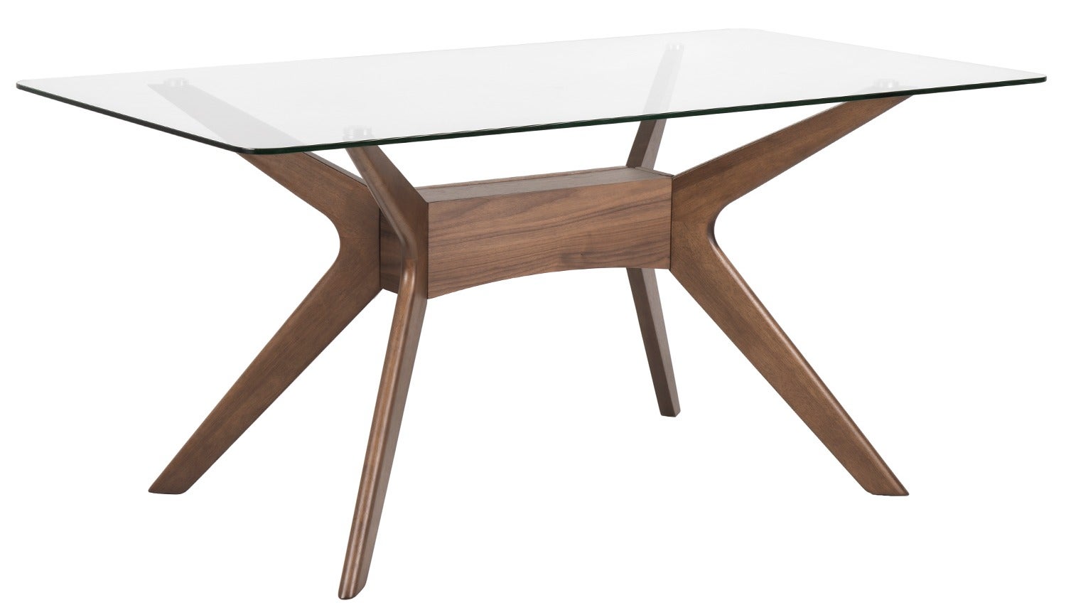 Table à manger verre trempé et bois d'hévéa finition noyer Noky-Largeur