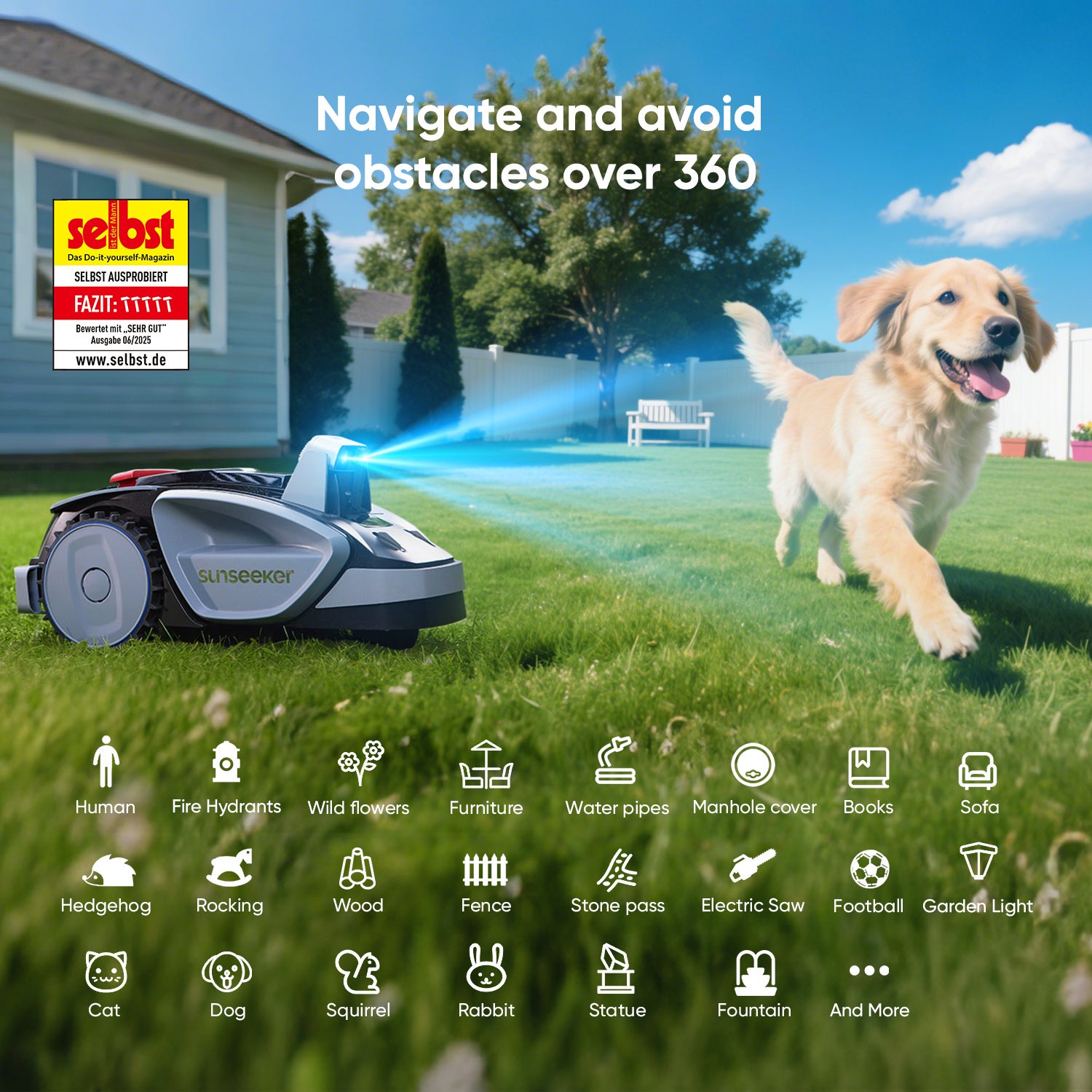 Robot Tondeuse sans Fil, 1000 m², Vision AI, Évitement des Obstacles, Pentes jusqu'à 42%, Contrôle via App, Sunseeker V3 Plus - 3