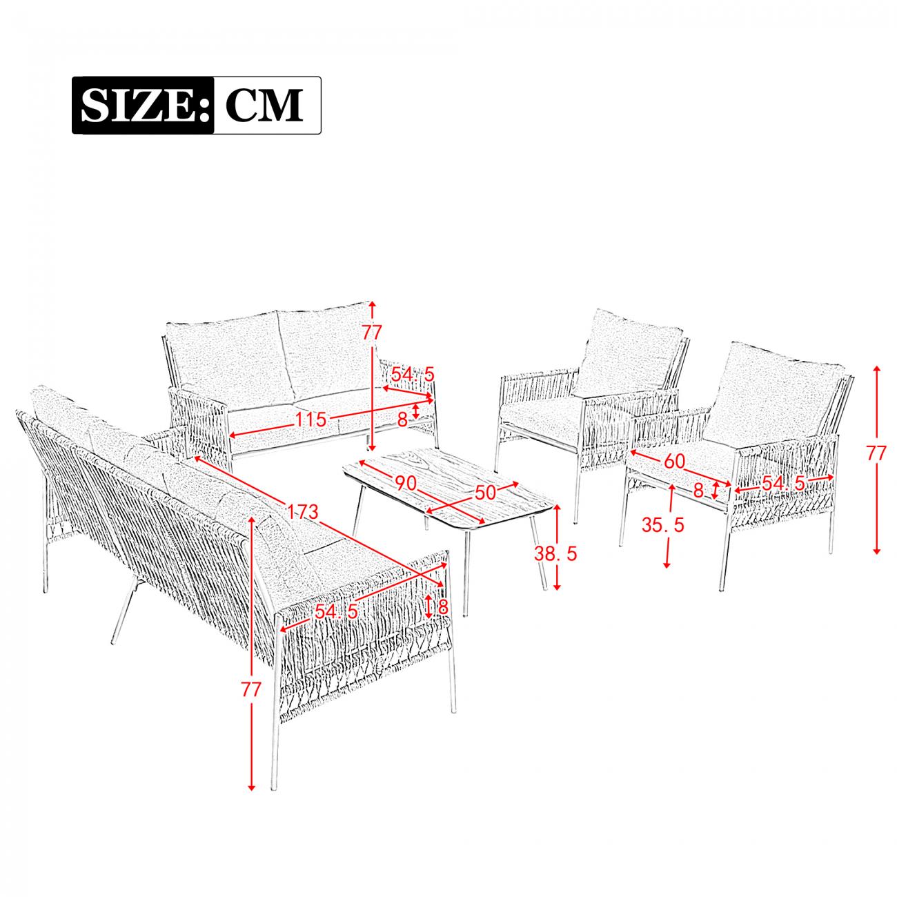 Ensemble de Jardin 7 Places avec Canapé, Table Basse en Verre Trempé, PE-Rattan et Structure Acier Zincé, Coussins Amovibles et Lavables - 4