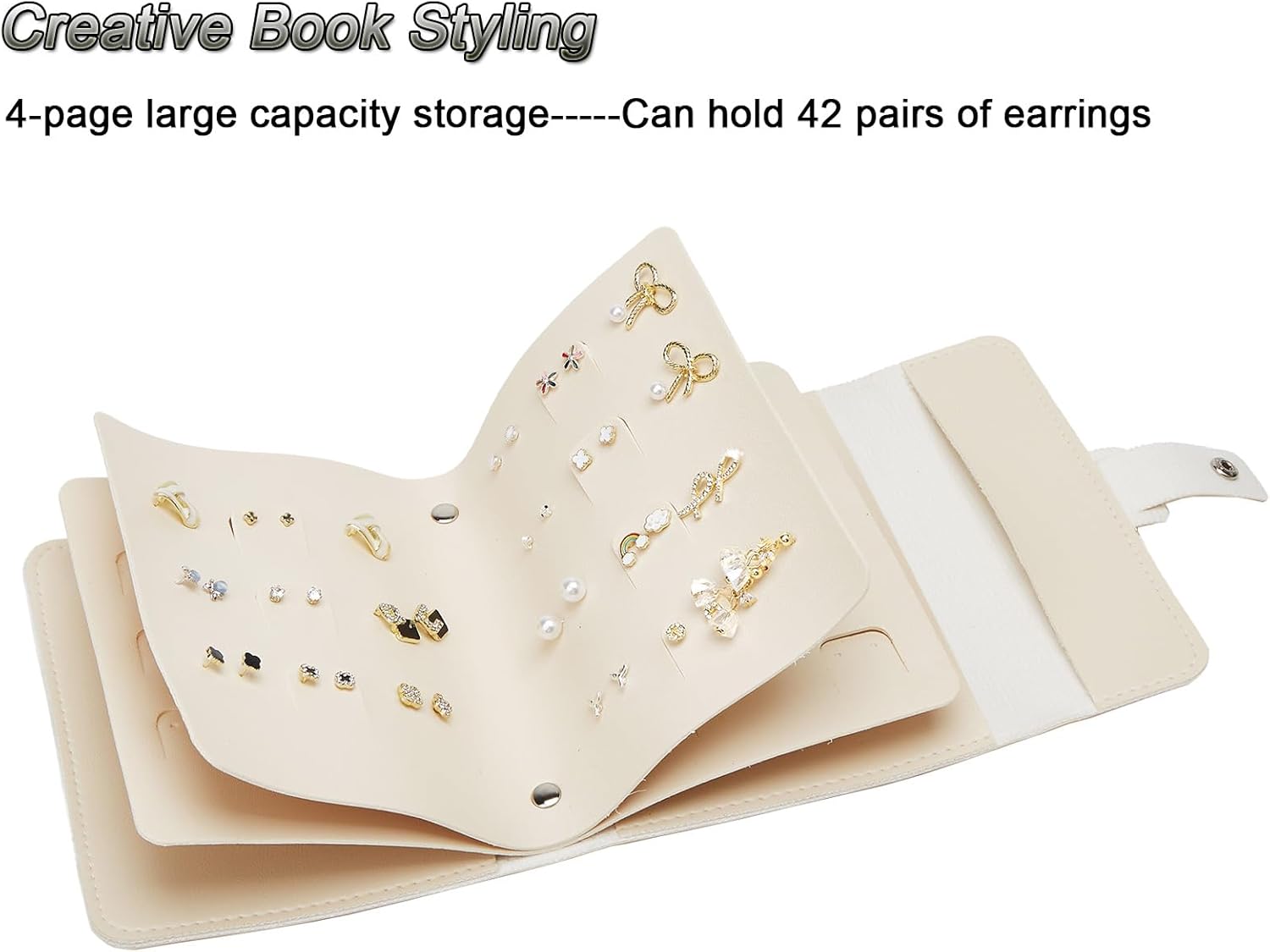 Blanc Rangement pour boucles d'oreilles - Petit livre - Sacs de rangement pratiques - Rangement des boucles d'oreilles - Boîte à bijoux - Organisateur - 5