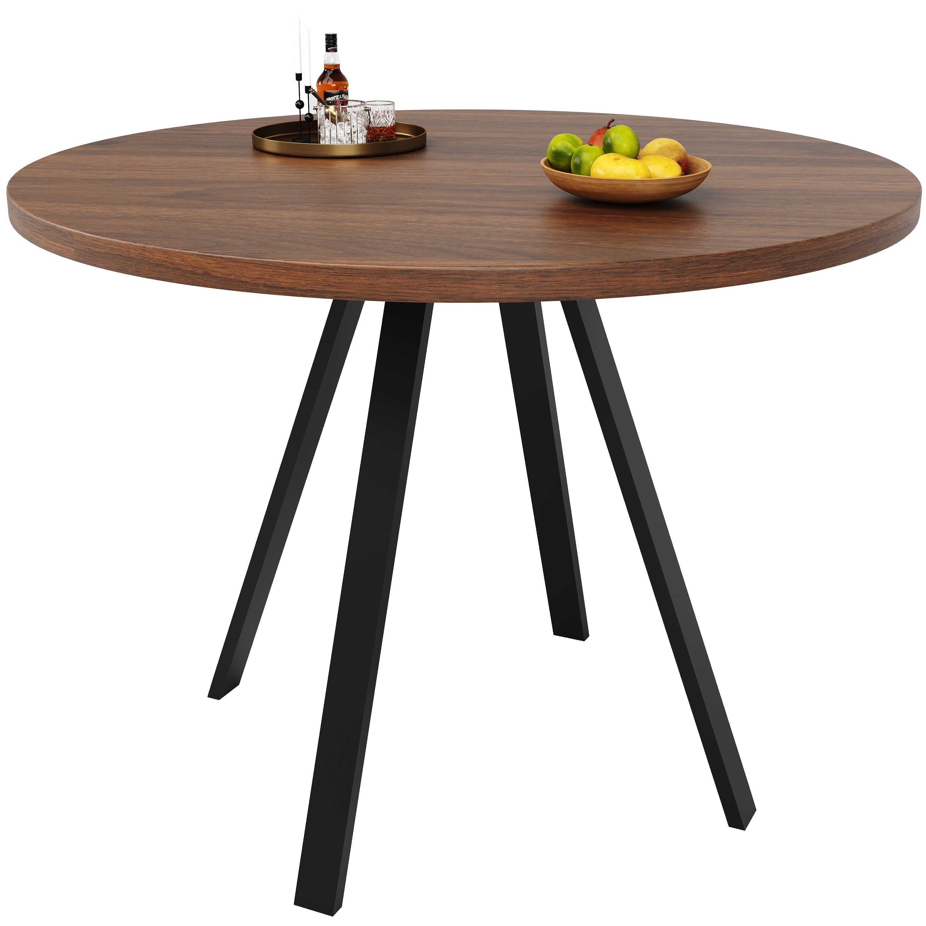 Okrągły stół jadalny dla 4-6 osób - 80 x 80 x 75 cm - MDF i nogi metalowe - Kolor orzechowy - 5