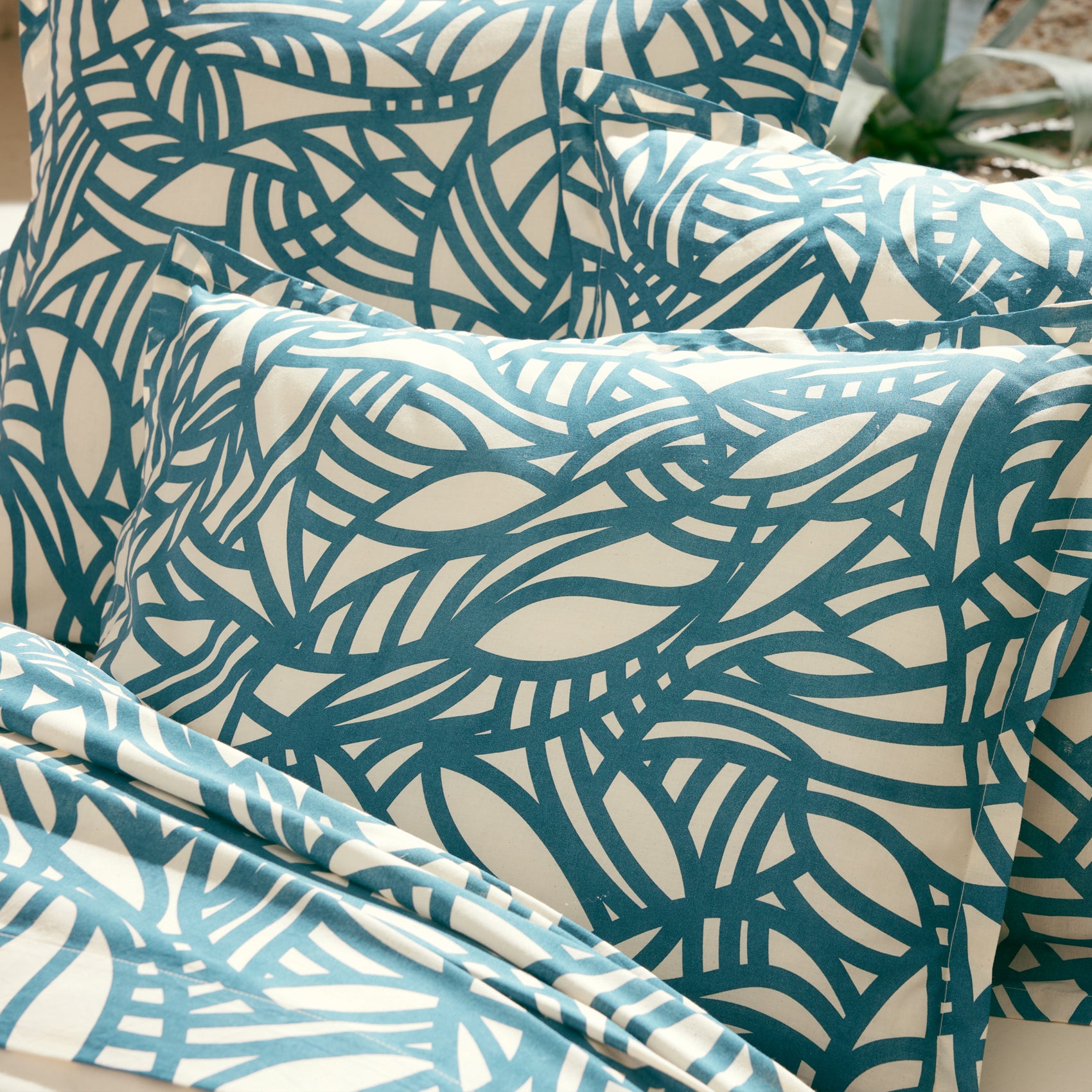Drap coton végétal géométrique - Bleu - 240x310 cm - Coton | Leroy Merlin