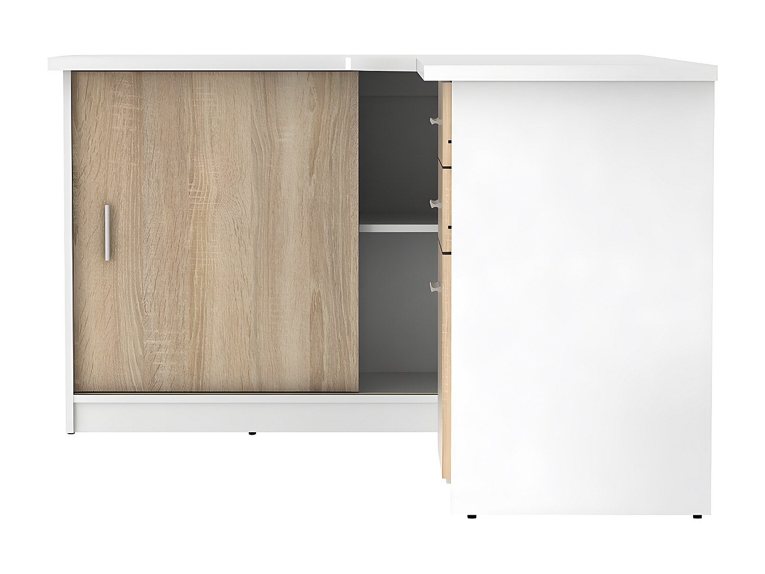 Bureau d'angle NORWY - 2 portes & 2 tiroirs - Blanc et chêne - 5