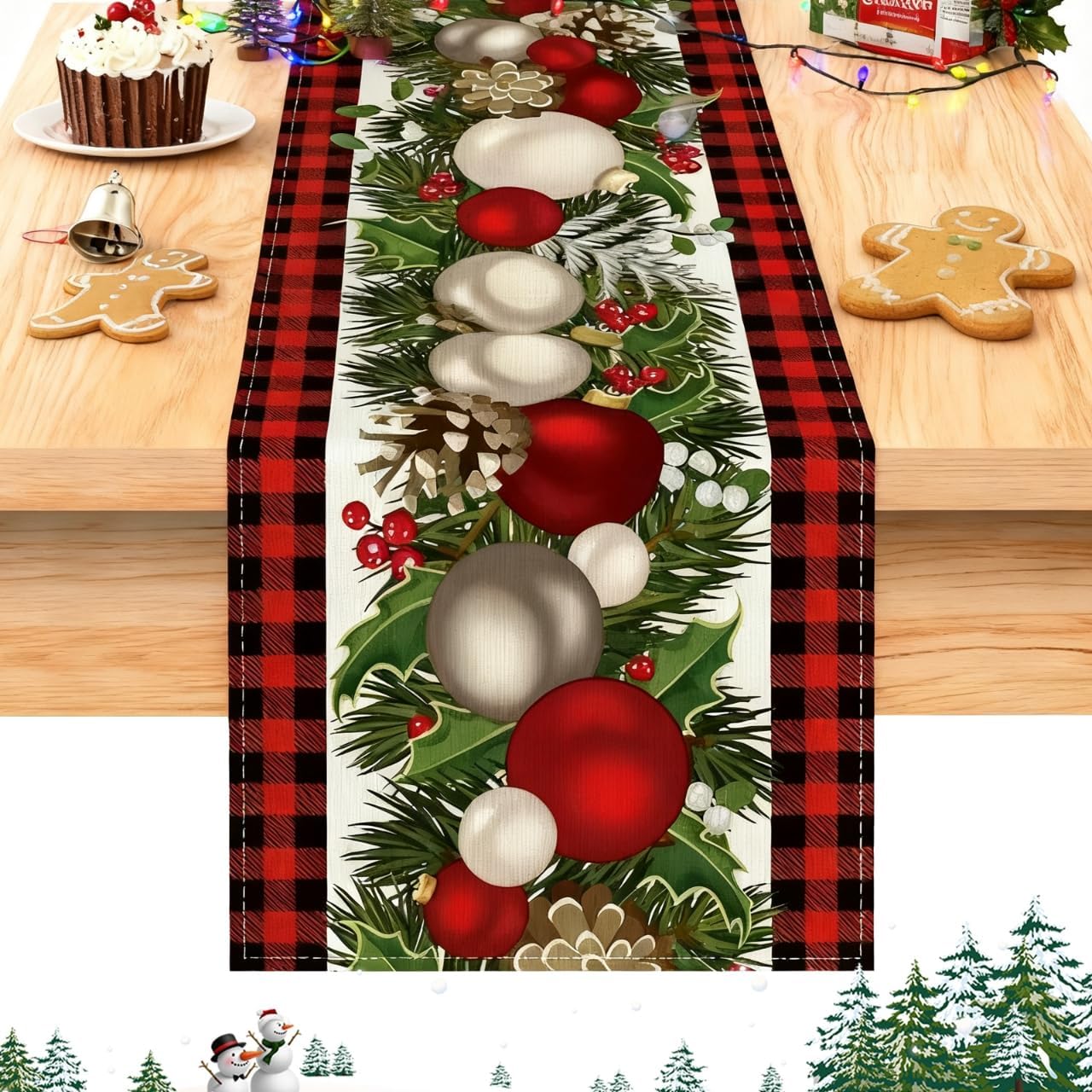 Bieżnik świąteczny, 233 cm x 33 cm Prostokątny bieżnik świąteczny, Bieżnik do dekoracji stołu świątecznego, Jadalnia
