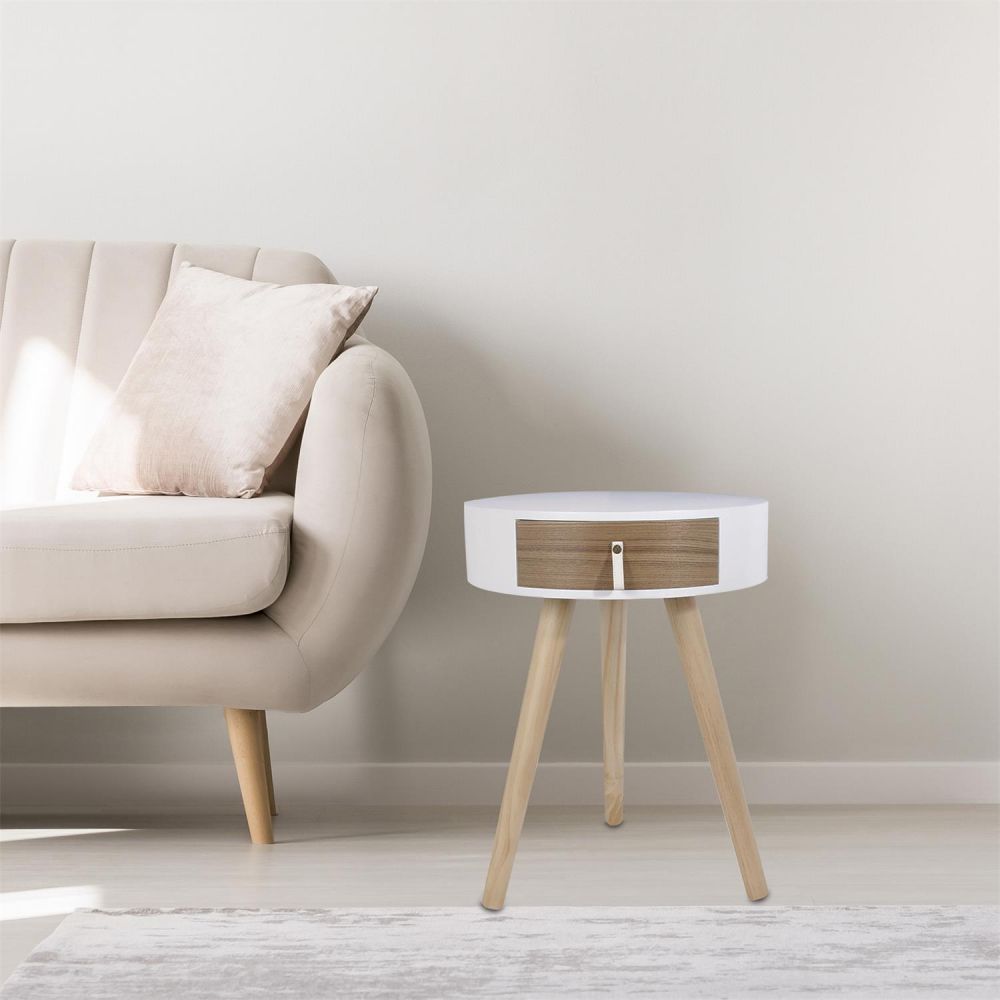 Table De Chevet - Home Deco Factory - Nora - Rond - Blanc - H46,5 X L35 X P35 Cm - 6