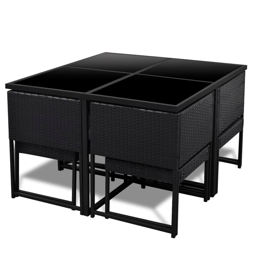 Set da Pranzo da Giardino 9 pz con Cuscini in Polyrattan Nero vidaXL - 5